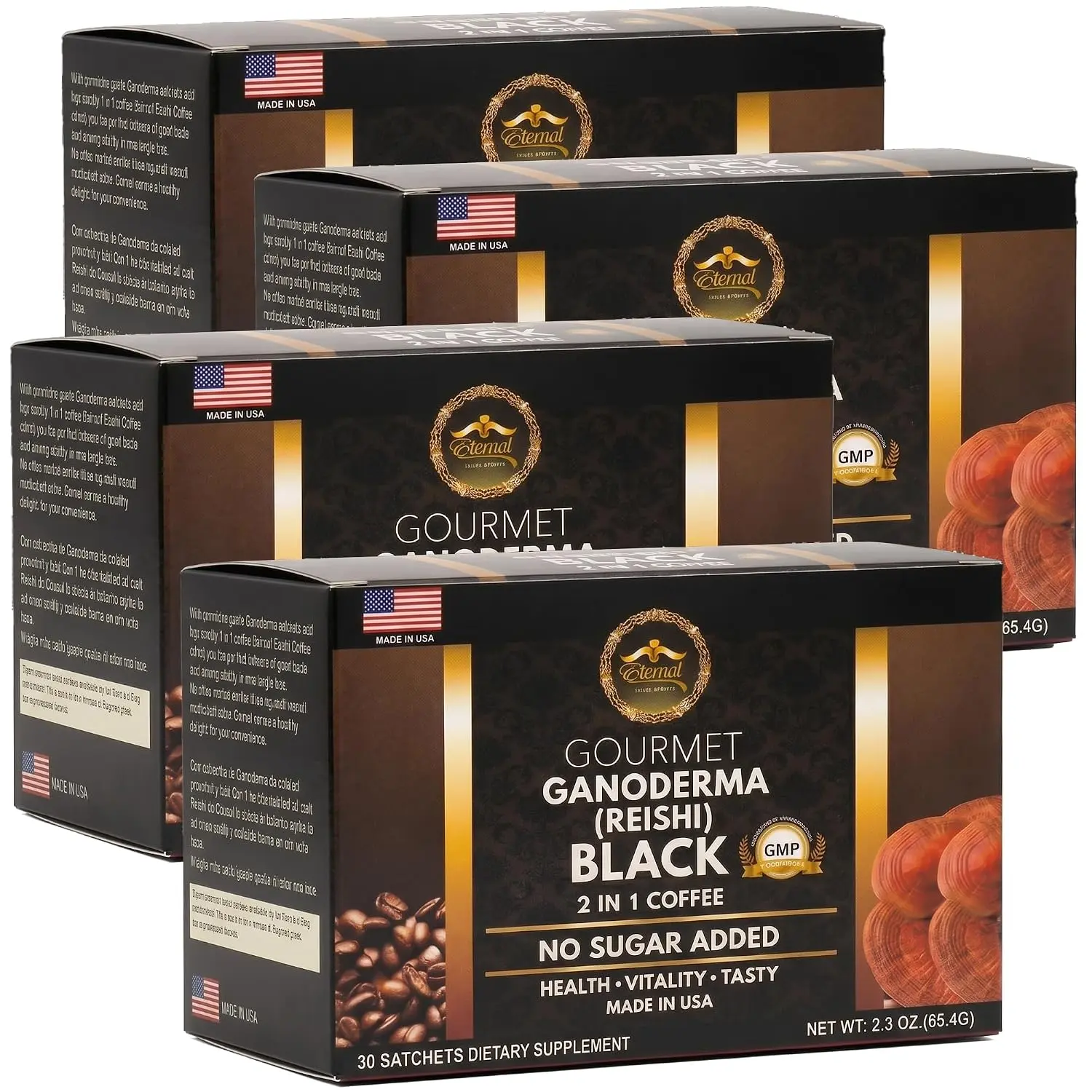 Eternal Spirit Beauty Asian Black Coffee Singles, 30 Packets (0.07 oz) – Instant Black Coffee, Bold Roast Flavor, Travel-Friendly Single Serve Sachets, 4 Pack