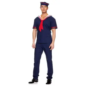 Music Legs 76007-M 3 Piece Ahoy Matie Sailors Collared Shirt with Matching Pants & Hat - Medium