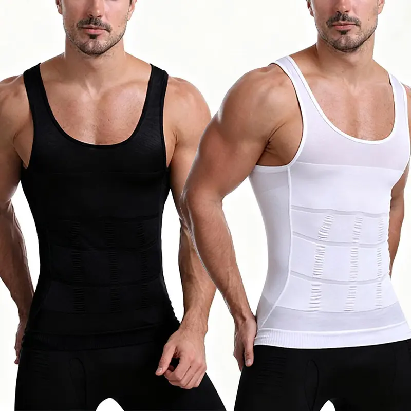 Men's Compression Muscle Undershirts Slimming Workout Tank Top Shapewear Abs Abdomen Slim Body Shaper Black Vest High Quality