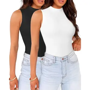 Mock Neck Bodysuits for Women Sleeveless Basic Tank Top Body Suit Shirts