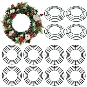 12 Pack 8'' Metal Wreath Frame Wire Wreath Rings for Christmas New Year Home Decor DIY (Green)