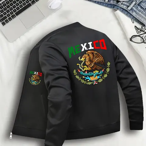 mexico Love Women's Casual Zipper Bomber Jacket Coats Outerwear, Fashionable Jacket, Graphic Print Lightweight Fashion Design, Suitable for Daily Wear and Outdoor Activities, S-Xxl