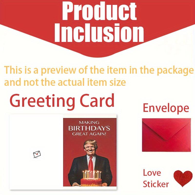3pcs Birthday Greeting Card Set with Envelope & Love Stickers - "Making Birthdays Great Again" Donald -Themed Party Decorations, Red & Golden Celebration Cards for Supporters, Political Humor Gifts