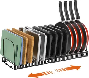 Housolution Cutting Board Organizer Rack, Expandable Baking Tray and Cookie Sheet Organizer with 14 Adjustable Dividers, Bakeware Muffin Tin Cupcake Pan Storage Organizer for Cabinet, Black