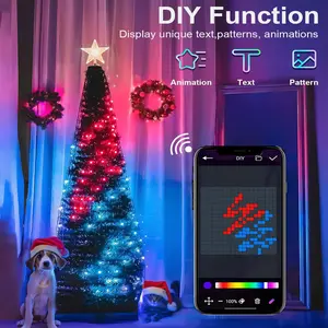 Smart Christmas Tree Lights, 400 LED Color Changing Animation Show, Ring and Top Star Waterfall Design, APP & Remote Control, Music Sync Timer, LED Mood Light