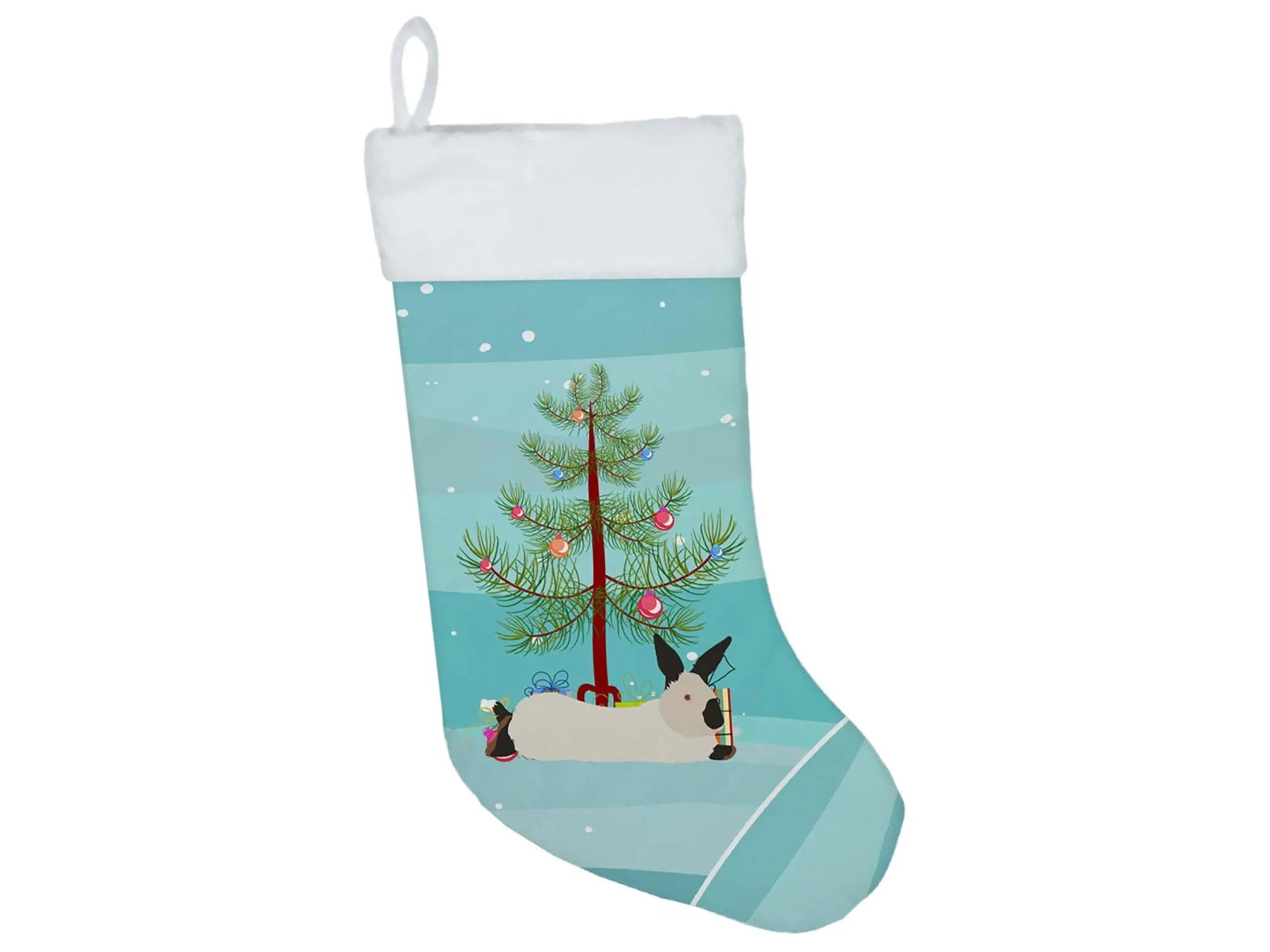 California White Rabbit Suede Christmas Stocking - 18 in High, 0.25 lbs, Artwork Print, Hanging Tab, Classic Christmas Decor, Festive Look Decoration for Room Decorations & Hanging Decor, Machine Wash, Animal