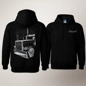 Stay Loaded Hoodie with 2 Sides Graphic, Bold Black Semi Truck Back Print with Chrome Detailing and Script Logo, Front Stay Loaded Chest Logo, Soft Cotton Blend Hoodie, Streetwear Apparel for Men and Women, Gift for Truckers and Diesel Enthusiasts