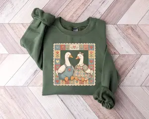Thrifted Geese Vintage Sweatshirt/ T-shir, Playful Grandma Geese Graphic Pullover, Aesthetic Cottagecore Folk Art Goose Shirt, Trendy Oversized 80s Retro Goose Design, Premium Quality Funny Goose Graphic Apparel