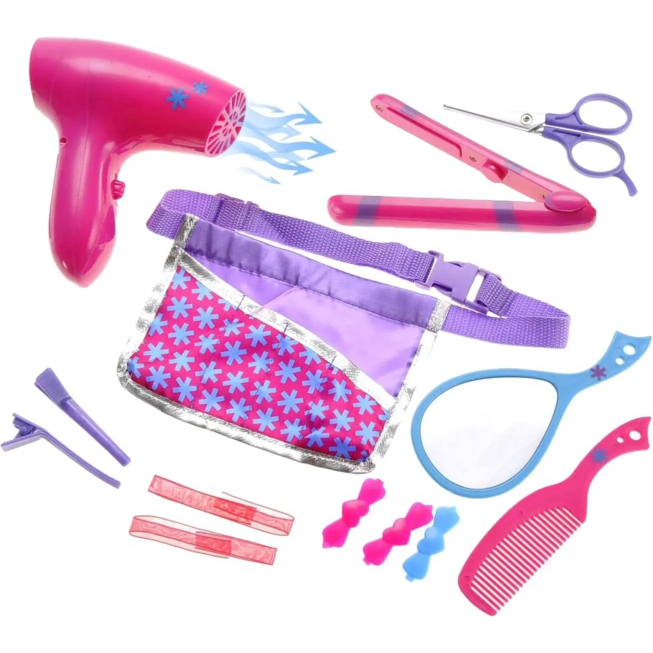 Pretend Hair Styling Set Hair Stylist Costume for Girls, Hair Salon Playset Toys for Girls Toddlers Beauty Salon with Toy Hairdryer, Curler, Scissors, Comb, Mirror