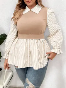 Plus Size Women's Striped Woven Shirt Blouse, Casual Fashion Top, Fitted Comfortable Fit, Stylish Design, Perfect for Spring Daily Wear, Trendy Ladies Clothing