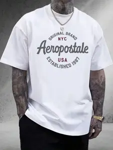 Unisex Casual Clothing Aeropostale New York Daily Wear, Fitted Short Sleeve Top Without Collar, Stylish Comfortable Everyday Apparel