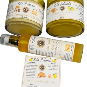 Kela Naturals Bridal Glow Body Care Set - Skin Care Cleanser with Papaya, Carrot, Turmeric, Honey, Coffee, Vanilla, Lemon- For All Skin Types, Fades Acne Spots & Hyperpigmentation