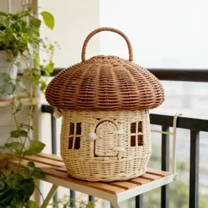 Cute Woven Acorn Mushroom Storage Basket – Portable Children's Toy Box – Home Decor and Party Photography Prop