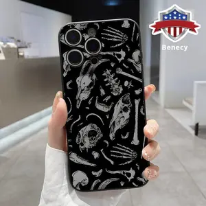 Straight Edge Phone Case for iPhone 15 16 14 Pro Max 13 12 11 XR XS Plus E Sheep Skull Pattern Pocket-Friendly Shockproof Liquid Silicone Protective Soft Smartphone Casing