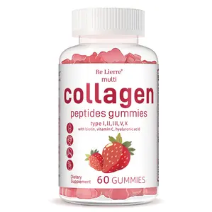 Multi Collagen Peptides Gummies with Vitamin C & Hyaluronic Acid for Radiant Skin Health 60 Gummies Strawberry Flavor