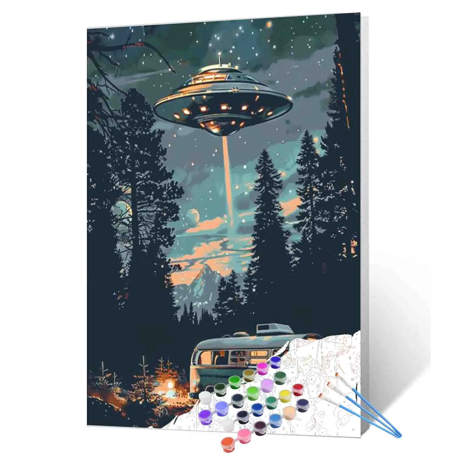 Tucocoo UFO Space Adventure Paint by Numbers Kit - Retro Sci-Fi Alien Spaceship, Forest Landscape DIY Acrylic Set for Adults, Stress Relief Craft, Home Wall Decor, Unique Gift for Birthdays & Any Occasion, 16x20in (40x50cm)