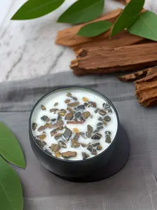 Cleanse and Ground Crystal Intention Candle Palo Santo and Sandalwood Tiger’s Eye Wooden wick