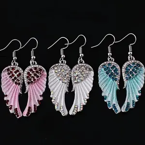Divine Angel Wings Dangle Earrings, Stylish Crystal Sparkle