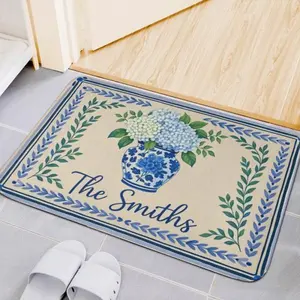 Blue Hydrangea Floral Doormat, Aesthetic Water-Resistant Welcome Mat for Front Porch, Non-Slip Outdoor Rug for Home Entrance, Perfect Housewarming Gift for Mom Garden Lovers