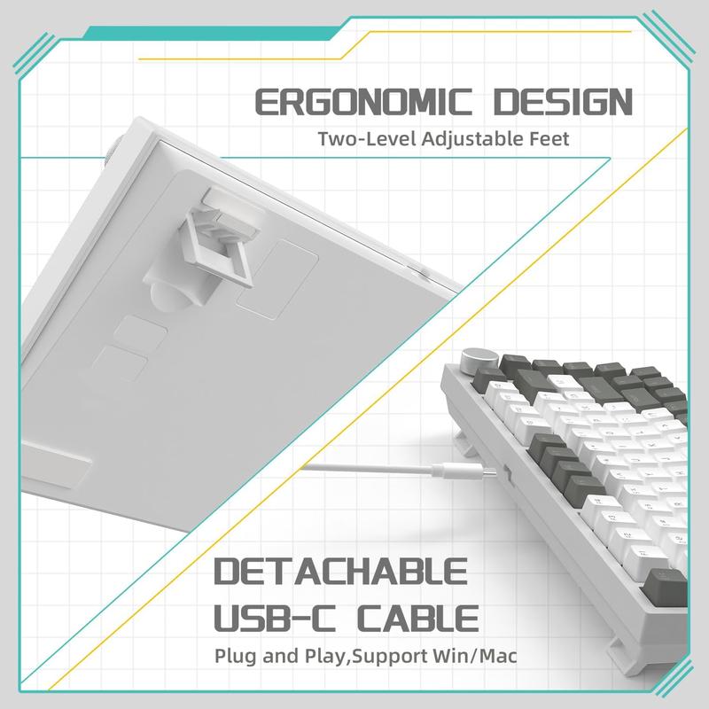 Ajazz AK820 Wired Office Mechanical Gaming Keyboard, 75% Layout Full-Key Hot-Swappable Gasket Structure with Luminous Metal Volume Knob and FN Multimedia Functions, Ergonomic Durable Plug-and-Play E-Sports Keyboard for Computer and Office