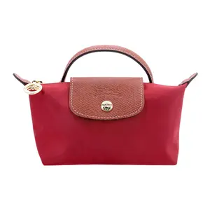Longchamp Le Pliage 17 Snap Zipper Closure Short Handle Recycled Canvas Leather Tote Bag For Women In Red