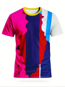 Men's Messi Barcelona Argentina Patchwork Soccer Jersey, Sporty Short Sleeve Top, Geometric Pattern, Loose-Fit, All Seasons