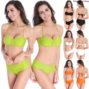 SWIMMART 2026 Women's Nylon 2-Piece Bikini Set - Halter Neck, Color Block, Push-Up Bust, Slimming Cut, Stretchy, High-Quality (S,M,L,XL) | 2-piece, Colorblock, Multi-size, Slimming, Stretch-fit Bikinis Sets, 2-Piece Bikinis Set, Colorblock Bikinis Set