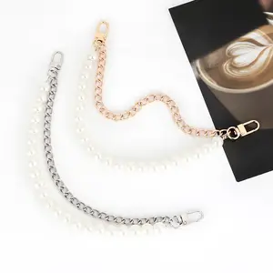 Faux Pearl Bag Chain, Luxe Decorated Handbag Strap, Fashionable Chain Strap for Purse, Shoulder Crossbody Bag, Short Handle Replacement Charms Accessories for Women