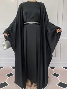 Muslim Women's Satin Long Robe Set, Loose Fit Full Coverage, Long Sleeve Inner Dress, Belt, Headscarf, Veil, All Seasons Wear, Modesty Muslim Clothing, Islamic Clothes