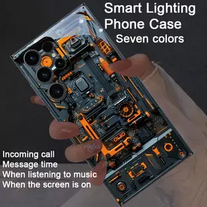 Technology Aesthetics Cool Mechanical Style Colorful Intelligent Voice Controlled Luminous Phone Case Suitable for S25Ultra/S24Ultra/S22Ultra/S23Ultra/S21Ultra/S20Ultra/S10+/S10/S10 5G/Note20Ultra/Note10+/A55/A54/A53/A52/A35/A34/A32/A25/A73/A15/A56/A42/A1