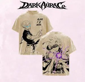 Gojo Satoru Limitless Technique Vintage Washed T-Shirt, Nah I’d Win Iconic Quote Anime Tee, Purple Infinity Energy Graphic Shirt, Oversize Streetwear Anime Tee, Jujutsu Sorcerer Power Aesthetic Design Menswear Man
