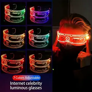 Cyberpunk Future LED Luminous Glow in the Dark Goggles, 7 Color Glowing Night Vision Glasses, Perfect for Beach, Music Festivals, Weddings, Parties, Clubs
