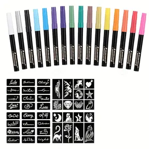 Multi-Functional Face & Body Paint Pens - Colored Markers for Drawing, Face Painting, Arm & Body Art with Reusable Tattoo Stencils, Bold & Delicate Lines for Art Parties School DIY