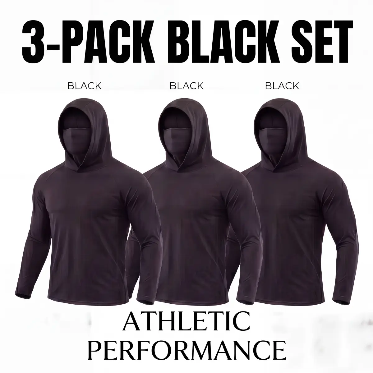 3 Pack Men's Lightweight Sun Hoodies, UPF 50+ Quick Dry Polyester Shirts with Face Mask Hood for Fishing & Outdoor Sports, Male Wear, Uv Protection, Polyester Fiber, Long Sleeve, All Seasons, Sport Ready