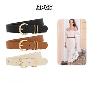 3 Pack Simple Pants Belt Versatile Fashion Needle Buckle Leather Waist Belt Beauty & Personal Care