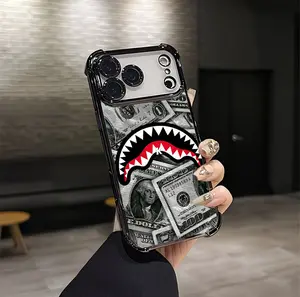 Shark Mouth Dollar Bill Street Aesthetic Design Pattern Casing For iPhone 17 promax 16 15 14 13 12 Samsung 22 23 24 25 Plus Pro Max Ultra Soft Silicon TPU Shockproof Protector Vintage Unique Fashion Mobile Phone Case anti-drop protecti first on choice