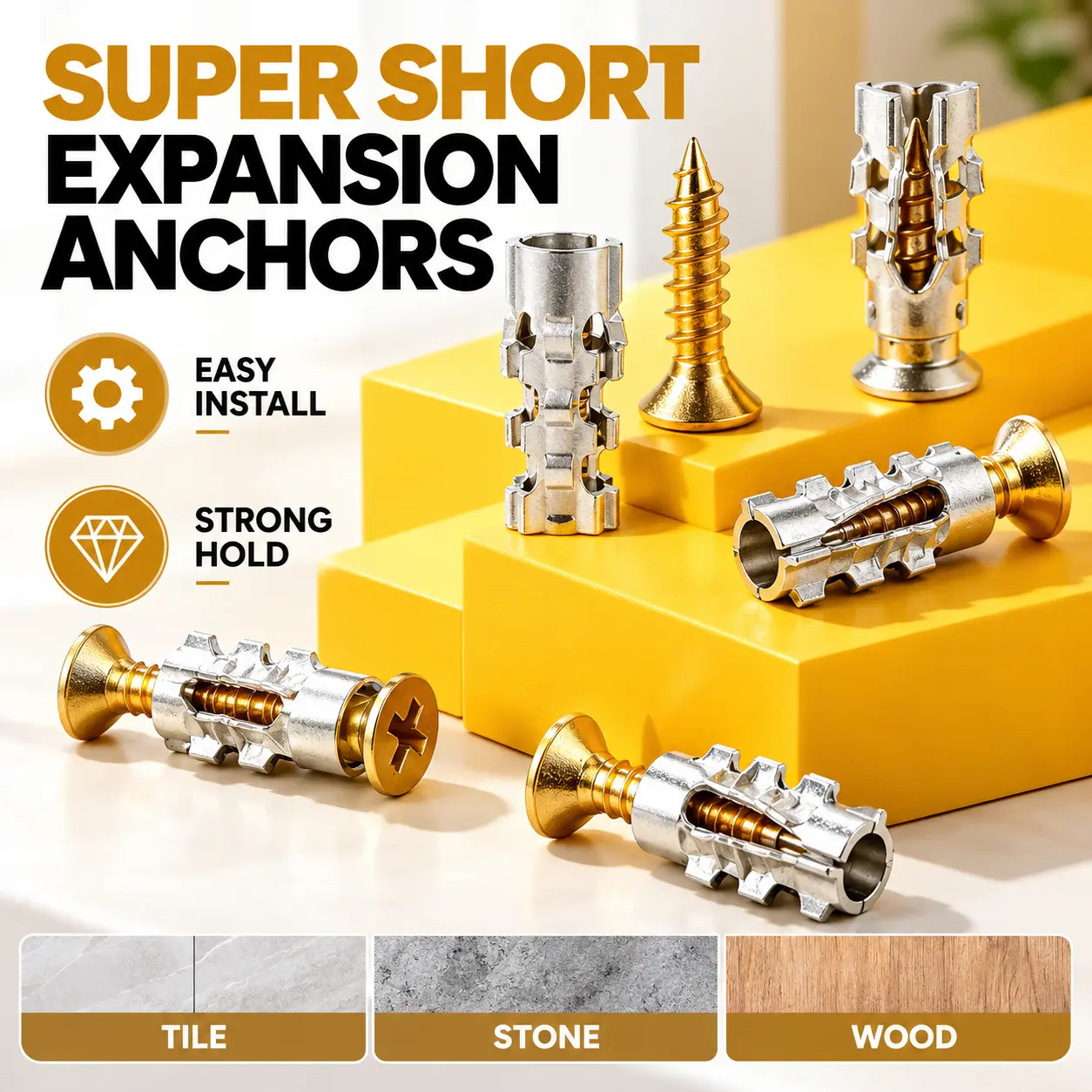 Screw-In anchors Door Hinge Thread Repair Screws 6x14mm, Short Expansion Metal Anchors for Cabinets, Wood, Stone & Tile Drywall Self-Drilling and Set
