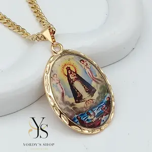 Yordy Virgin of Charity of Copper Protection Chain, Patroness of Cuba 20", 14k gold plating, high quality.