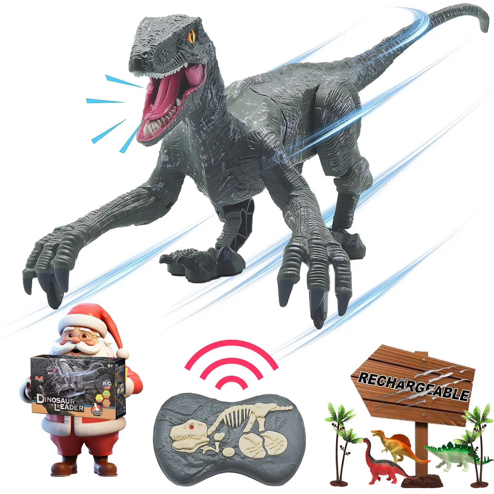 Remote Control Dinosaur Toys for Boys Kids Girls 3 4 5 6 7 8 Years Old Electronic RC Robot Toy LED Lightup Walking Roaring Velociraptor Jurassic Dino Rechargeable Raptor Blue Birthday Gifts