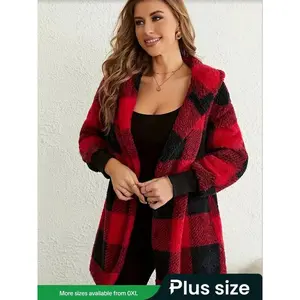 New Autumn Winter Women's Stylish Loose Checkered Colorblock Knit Cardigan, Trendy Outerwear for Casual Looks, Fashionable Warm Layering