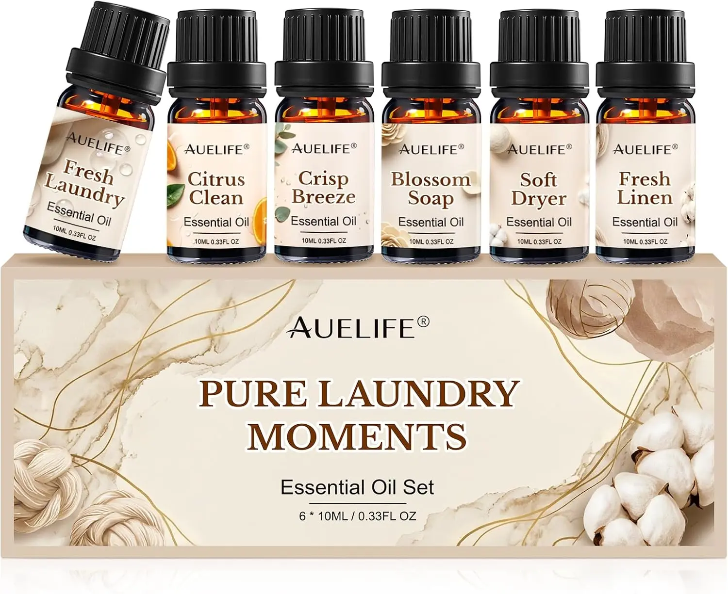 Laundry Essential Oils Set for Dryer Balls, 6x10ml Diffuser Oil | Home Fragrance for Laundry Room, Candle & Soap Making with Fresh Linen, Blossom Soap, Crisp Breeze, Soft Dryer, Citrus