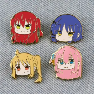 Bocchi the Rock Anime Pin Set, 4-Piece Collectible Character Brooches with Copper Enamel Finish, Otaku Style Cosplay Accessory for Clothing and Backpacks