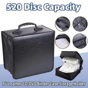 CD Case, 520 Capacity Waterproof.DVD Case, CD Wallet, Protective CD Storage Organizer, Booklet, Photo Album, Padded Lining. For traveling at home, (black leather)