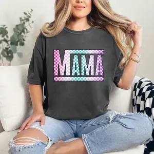 Mama Multicolor Checkered Comfort Colors Unisex Tshirt, Neon Checkered Mama Shirt, Mama Tshirt, Checkered Neon Mama Shirt, Garment Dyed Tshirt, Womens Crewneck, Mothers Day Gift Idea, Comfortable Everyday Womenswear T-Shirt shirts women