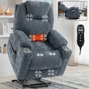 Massage Recliner Chair, Up to 350 LBS Chenille Power Lift Recliner Chair, Heavy Duty Motion Mechanism with 8-Point Vibration Massage and Lumbar Heating, USB and Type-C Ports, Stainless Steel Cup Holders，for Living Room Bed Room Office