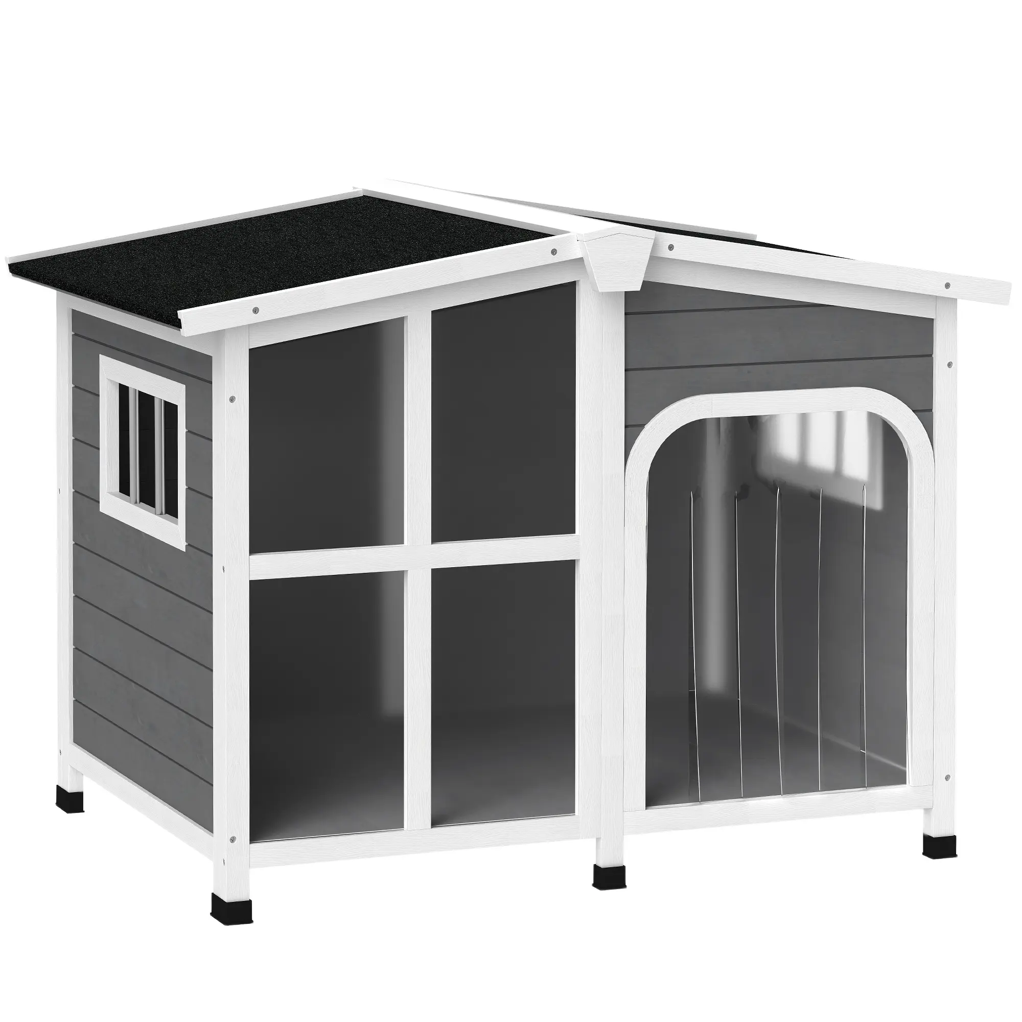 PawHut Outside Cabin-Style Wooden Dog House for Large Dogs with Openable Roof & Giant Window, Outdoor & Indoor Big Dog House, Asphalt Roof, Yellow