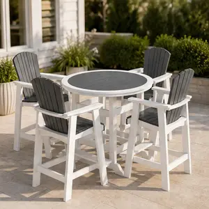 ARCH HDPE Patio Bar Table Set High Top Outdoor Table and Chairs Set of 5 White Bar Table & Stools Set with Tall Adirondack Chairs for Garden Balcony Pool Durable Heavy-Duty Easy Assembly, White Color Options, HDPE Material, Product Weight: 84.00 lb