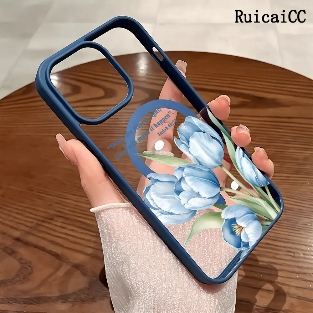 Premium Magnetic Phone Cases for iPhone11/12/13/14/15/16//17/Air/promax/Plus Blue Tulips Isaiah 60:22 Quote pattern 2k cased MagSafe Ready, Anti-Fall, Springtok and Ultra-Thin Design | Perfect for Everyday Use Screen Protector Resistance
