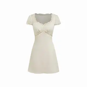 Cider V-neck Lace Panel Slip Knotted Mini Dress