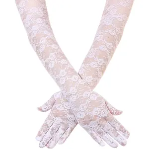 Women Long Lace Gloves Sunblock Fingerless Bridal Gloves Opera Evening Wedding Tea Party Prom Cosplay 1920s